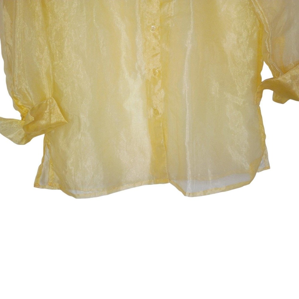 Vintage Erika Brooke Womens Yellow Sheer Shimmer Button Down Blouse Size S - Picture 7 of 9
